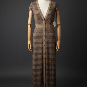 Brown Striped Button-Down Maxi Dress